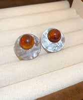 Fine Coffee Alloy Geometric Circle Resin Stud Earrings